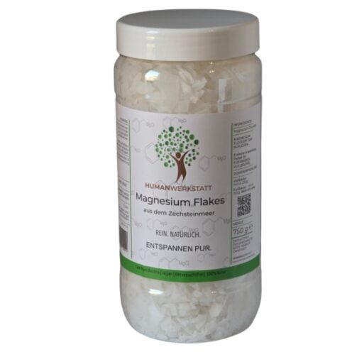 Magnesium Flocken aus dem Zechsteinmeer im Behälter von Humanwerkstatt