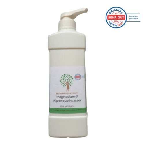 Humanwerkstatt Magnesiumöl Alpenquellwasser 1000 ml mit Dermatest Siegel Sehr Gut