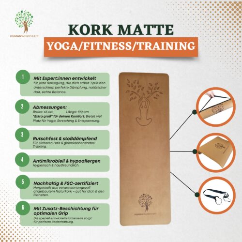 Kork Fitness- / Yogamatte – Bild 2
