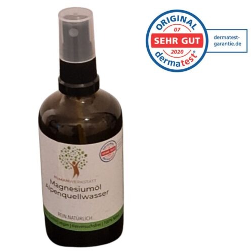 Magnesiumöl Spray 100 ml mit Dermatest Siegel Sehr Gut Humanwerkstatt