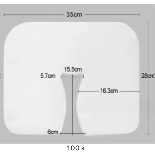Maßskizze Vlies-Nasenschlitztücher 35 x 28 cm für Therapieliegen-Kopfteil