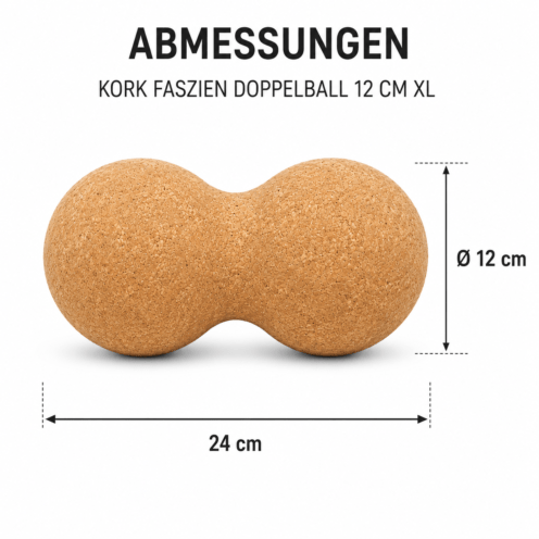 Kork Faszien Doppelball 12 cm XL – 24 cm lang mit Ø 12 cm Kugeln